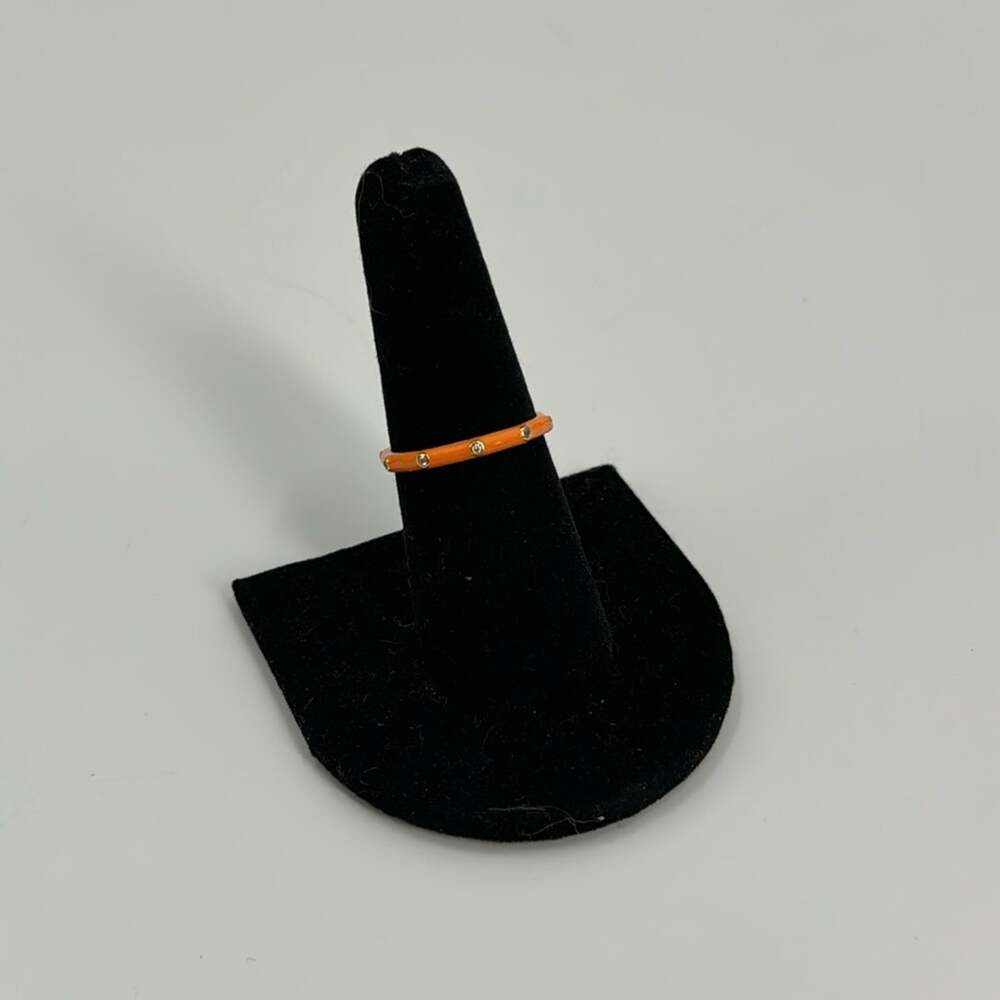 Orange and rhinestone gold stackable ring size 7